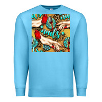 Ocean Blue hand and nail polish with turquoise gemstone and leopard seamless patt Premium Sweatshirt - BundleAndBundleShop