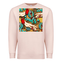 Pale Pink hand and nail polish with turquoise gemstone and leopard seamless patt Premium Sweatshirt - BundleAndBundleShop