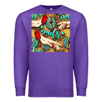 Purple hand and nail polish with turquoise gemstone and leopard seamless patt Premium Sweatshirt - BundleAndBundleShop