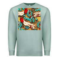Seafoam hand and nail polish with turquoise gemstone and leopard seamless patt Premium Sweatshirt - BundleAndBundleShop