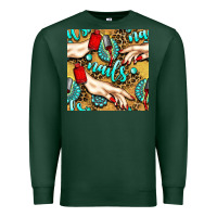 Sports Green hand and nail polish with turquoise gemstone and leopard seamless patt Premium Sweatshirt - BundleAndBundleShop