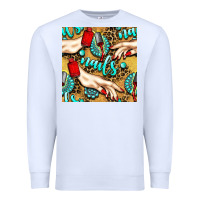 White hand and nail polish with turquoise gemstone and leopard seamless patt Premium Sweatshirt - BundleAndBundleShop