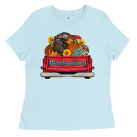 Baby Blue thanksgiving truck turkey pumpkin Ladies Tee - AdoDesignShop