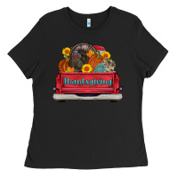 Black thanksgiving truck turkey pumpkin Ladies Tee - AdoDesignShop