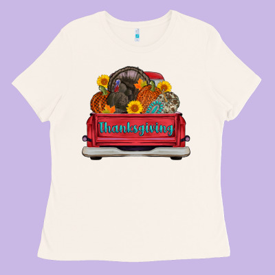 Thanksgiving Truck Turkey Pumpkin Ladies Tee Designed By Adodesignshop