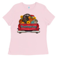 Bubblegum Pink thanksgiving truck turkey pumpkin Ladies Tee - AdoDesignShop