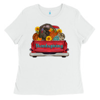 White thanksgiving truck turkey pumpkin Ladies Tee - AdoDesignShop