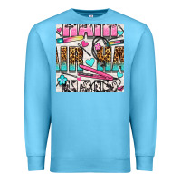 Ocean Blue leopard and cowhide hair and curling iron with hearts and flowers seam Premium Sweatshirt - BundleAndBundleShop