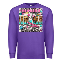 Purple leopard and cowhide hair and curling iron with hearts and flowers seam Premium Sweatshirt - BundleAndBundleShop