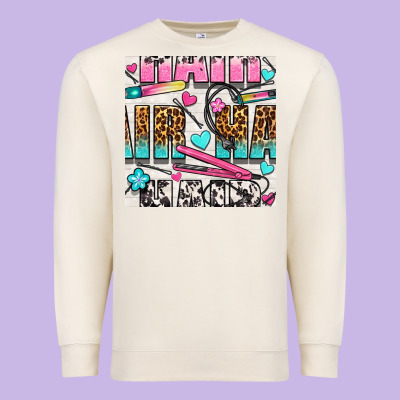 Leopard And Cowhide Hair And Curling Iron With Hearts And Flowers Seam Premium Sweatshirt Designed By Bundleandbundleshop