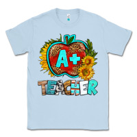 Dusty Blue a+ teacher apple Classic Tee - BundleAndBundleShop