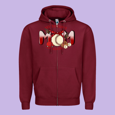 Baseball Mom Zipper Hoodie Designed By Maliassmallbusiness