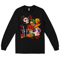 Black mexican dead day with skeleton cat Long Sleeve Tee - AdoDesignShop