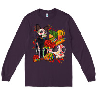 Plum mexican dead day with skeleton cat Long Sleeve Tee - AdoDesignShop