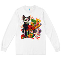 White mexican dead day with skeleton cat Long Sleeve Tee - AdoDesignShop