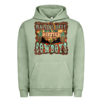 Pigment Oil Green Raising hell with the hippies and the cowboys Urban Hoodie - HowdyJamesFarm