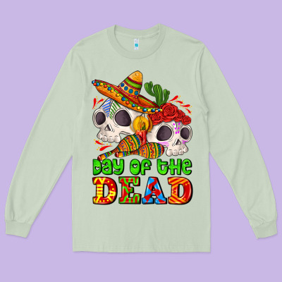 Mexican Day Of The Dead Long Sleeve Tee Designed By Adodesignshop