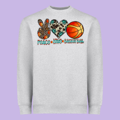 Peace Love Basketball Heavyweight Sweatshirt Designed By Cowhidedigitalart