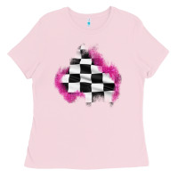 Bubblegum Pink race flag glitter patch Ladies Tee - AdoDesignShop