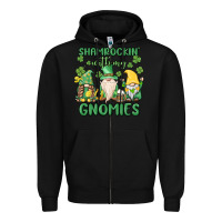Black shamrock with my gnomies Zipper Hoodie - MaliasSmallBusiness