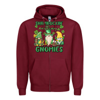 Burgundy shamrock with my gnomies Zipper Hoodie - MaliasSmallBusiness