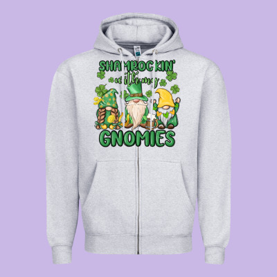 Shamrock With My Gnomies Zipper Hoodie Designed By Maliassmallbusiness
