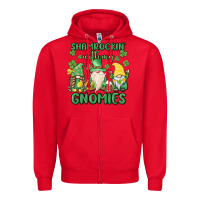 Red shamrock with my gnomies Zipper Hoodie - MaliasSmallBusiness