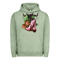 Pigment Oil Green Cowgirl boots hat horns cactus Urban Hoodie - HowdyJamesFarm
