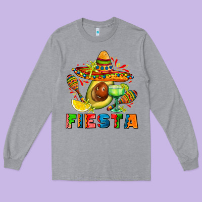 Fıesta With Avocado And Sombrero Long Sleeve Tee Designed By Adodesignshop