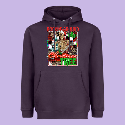 Rockin' Around The Christmas Tree Skeleton Heavyweight Hoodie Designed By Nancycooperartshop