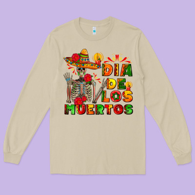 Dia De Los Muertos Long Sleeve Tee Designed By Adodesignshop