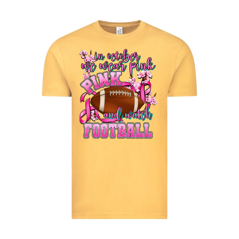 In October We Wear Pink And Watch Football Vintage Tee by AdoDesignShop | Teevron