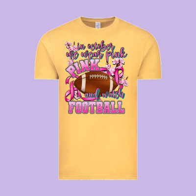 In October We Wear Pink And Watch Football Vintage Tee Designed By Adodesignshop