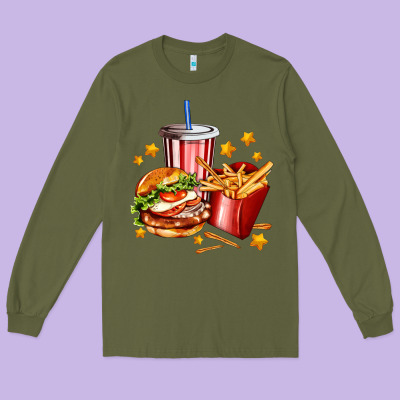 Hamburger Potatoes And Coke Long Sleeve Tee Designed By Adodesignshop