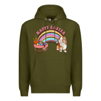 Army Green Happy Easter Bunny And Egg Basket Rainbow Premium Hoodie - RanaPortraitStore