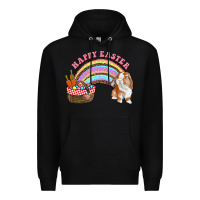 Black Happy Easter Bunny And Egg Basket Rainbow Premium Hoodie - RanaPortraitStore