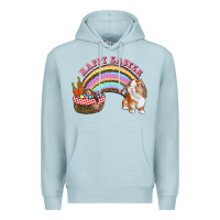 Blue Mist Happy Easter Bunny And Egg Basket Rainbow Premium Hoodie - RanaPortraitStore
