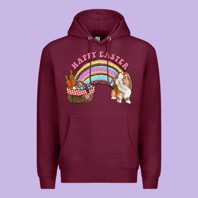 Happy Easter Bunny And Egg Basket Rainbow Premium Hoodie Designed By Ranaportraitstore