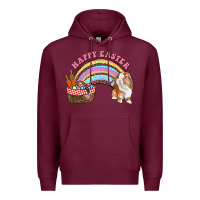 Burgundy Happy Easter Bunny And Egg Basket Rainbow Premium Hoodie - RanaPortraitStore