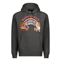Charcoal Heather Happy Easter Bunny And Egg Basket Rainbow Premium Hoodie - RanaPortraitStore