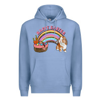 Colony Blue Happy Easter Bunny And Egg Basket Rainbow Premium Hoodie - RanaPortraitStore