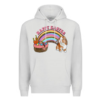 Dove Grey Happy Easter Bunny And Egg Basket Rainbow Premium Hoodie - RanaPortraitStore
