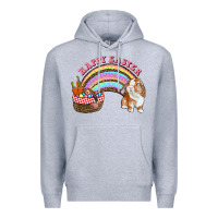 Heather Grey Happy Easter Bunny And Egg Basket Rainbow Premium Hoodie - RanaPortraitStore