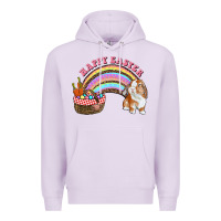 Lilac Happy Easter Bunny And Egg Basket Rainbow Premium Hoodie - RanaPortraitStore