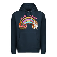 Navy Happy Easter Bunny And Egg Basket Rainbow Premium Hoodie - RanaPortraitStore