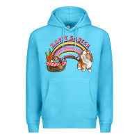 Ocean Blue Happy Easter Bunny And Egg Basket Rainbow Premium Hoodie - RanaPortraitStore