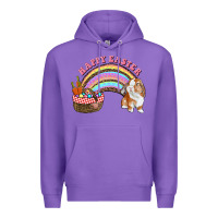 Purple Happy Easter Bunny And Egg Basket Rainbow Premium Hoodie - RanaPortraitStore