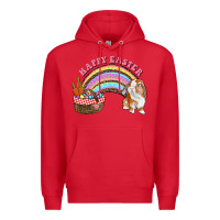 Red Happy Easter Bunny And Egg Basket Rainbow Premium Hoodie - RanaPortraitStore