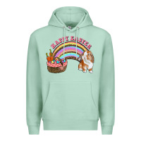 Seafoam Happy Easter Bunny And Egg Basket Rainbow Premium Hoodie - RanaPortraitStore