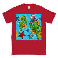 Red 4th of july cacti seamless pattern Classic Tee - BundleAndBundleShop